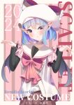  1girl absurdres bat_wings blue_hair character_name cowboy_shot english_text flandre_scarlet highres medium_hair neckerchief open_mouth pointy_ears red_eyes red_neckerchief remilia_scarlet sailor_collar solo touhou user_ppcr8728 wings 