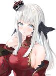  1girl au_ra blue_eyes breasts crown detached_sleeves dragon_horns final_fantasy final_fantasy_xiv highres horns long_hair looking_at_viewer medium_breasts mini_crown scales solo upper_body warrior_of_light_(ff14) white_background white_hair yana_mori 