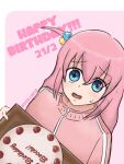  birthday birthday_cake blue_eyes bocchi_the_rock! cake food gotoh_hitori happy_birthday highres pink_hair pink_sweater sweater 