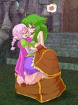  2girls blue_eyes braid breasts camel_(dansen) character_request glasses green_hair indoors large_breasts long_hair mimic multiple_girls nude pink_hair pointy_ears red_eyes source_request vore 