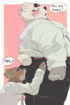2024 2:3 absurd_res anthro bear belly big_belly big_butt black_nose blush bottomwear brown_body butt canid canine clothing dialogue dumdum duo english_text eyes_closed eyewear glasses hi_res kemono male mammal overweight overweight_male pants polar_bear shirt text topwear ursine white_body