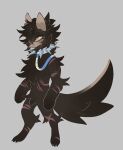 alternate_species ambiguous_gender anthro brown_body brown_fur canid canine canis claws collar fur furrification handpaw hi_res hindpaw karu_(nu:_carnival) leash leashed_collar lemon_pawz mammal nu:_carnival paws scar solo spiked_collar spikes standing tail toe_claws toony wolf