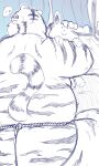 2024 3:5 anthro asian_clothing belly blush butt clothing dain_4201 detailed_background east_asian_clothing felid fundoshi hi_res japanese_clothing kemono male mammal overweight overweight_male pantherine plushie solo tiger underwear