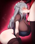  2girls :&gt;= azur_lane breasts china_dress chinese_clothes cleavage commission cum cum_in_mouth dress facing_to_the_side fellatio futa_with_female futanari grey_hair hand_on_another&#039;s_head heart highres huge_breasts kneeling lace-trimmed_thighhighs long_hair mole mole_under_eye multiple_girls official_alternate_costume oral penis pixiv_commission rikuguma saint-louis_(alluring_administrator)_(azur_lane) saint-louis_(azur_lane) see-through see-through_cleavage see-through_gloves yuri 