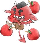  1boy apple black_eyes brown_pants demon demon_horns demon_tail demon_wings eating food fruit horns lowres official_art open_mouth pants red_(warioware) scarf tail takeuchi_kou third-party_source tongue tongue_out transparent_background warioware warioware:_get_it_together! wings yellow_scarf 