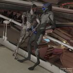 alien digitigrade duo genitals hi_res male male/male mass_effect mutual_masturbation nude open_mouth penis penis_size_difference public scoota slit turian