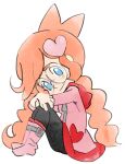  1girl blue_eyes braid coat glasses hair_ornament heart heart_hair_ornament hood hooded_coat long_hair looking_at_viewer low_twin_braids official_art on_floor orange_hair penny_crygor pink_coat pink_footwear smile takeuchi_kou third-party_source twin_braids warioware warioware:_get_it_together! 