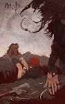  2girls back beanie card clara_(pathologic) feet_up full_body hat hayheadd holding holding_card holding_knife knife multiple_girls out_of_frame outdoors pathologic pathologic_2 russian_text shovel sitting torn_clothes translation_request wind 