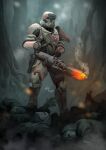  1boy armor corpse full_body gun helmet hifarry highres holding holding_gun holding_weapon signature smoke smoking_gun star_wars stormtrooper tree weapon 