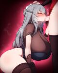  2girls :&gt;= azur_lane breasts china_dress chinese_clothes cleavage dress facing_to_the_side fellatio futa_with_female futanari grey_hair hand_on_another&#039;s_head heart highres huge_breasts kneeling lace-trimmed_thighhighs long_hair mole mole_under_eye multiple_girls official_alternate_costume oral penis rikuguma saint-louis_(alluring_administrator)_(azur_lane) saint-louis_(azur_lane) see-through see-through_cleavage see-through_gloves yuri 