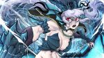  1girl absurdres armor black_capelet black_clover breasts capelet cleavage crown grey_hair highres horns large_breasts limn044 long_hair mini_crown navel noelle_silva red_eyes slit_pupils solo twintails 