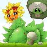 1:1 2024 ambiguous_gender big_butt blonde_hair blush blush_lines blushing_at_viewer butt butt_shadow button_mushroom_(pvz) catxolotl_(artist) duo electronic_arts elemental_creature eyewear flora_fauna flower fungi_fauna fungus goggles grass grass_field green_body green_skin hair hi_res looking_at_viewer looking_back male mushroom nude open_mouth open_smile plant plants_vs._zombies plants_vs._zombies_heroes popcap_games red_eyewear red_goggles simple_background sitting smile smiley_face solar_flare_(pvz) sunflower teeth_showing