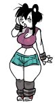 alpha_channel anthro bear biped black_hair bottomwear breasts clothed clothing female fingers giant_panda hair jam_(artist) mammal shorts simple_background solo thick_thighs transparent_background