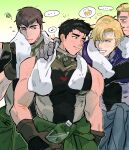  ... 4boys ao_isami bara black_hair blonde_hair clothes_down couple facial_hair grin hand_on_another&#039;s_shoulder happy highres ice_nomu large_pectorals lewis_smith looking_at_another male_focus medium_sideburns multiple_boys muscular muscular_male pectorals sideburns_stubble sleeveless smile squiggle stubble thick_eyebrows wiping_sweat yaoi yuuki_bakuhatsu_bang_bravern 