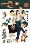  1boy :o absurdres akaashi_keiji animalization backpack bag bird black_bag black_hair brown_footwear calendar_(object) character_name chengongzi123 chibi commentary food full_body glasses green_eyes haikyuu!! hand_up highres holding holding_bag looking_at_viewer male_focus multiple_views onigiri open_mouth owl pants paper plant plastic_bag potted_plant shirt shoes short_hair simple_background sneakers symbol-only_commentary walking watch white_background white_shirt wristwatch 