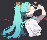  :p absurdres aqua_eyes aqua_hair aqua_nails arm_up blush crown dress from_side gold_crown gold_ring hair_ornament hatsune_miku head_tilt heart highres long_hair looking_at_viewer mini_crown porqueloin puffy_short_sleeves puffy_sleeves short_sleeves sideways_glance tongue tongue_out twintails upper_body v vocaloid white_dress world_is_mine_(vocaloid) 