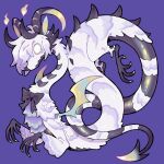 ambiguous_gender bow_tie dragon feral full-length_portrait hair hi_res horn mythological_creature mythological_scalie mythology portrait purple_background scalie simple_background solo spikes weibo weibo_logo white_background white_body white_hair wings zhang_gun