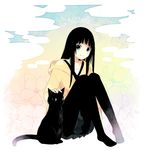  black_hair blue_eyes cat chito(flying_witch) chito_(flying_witch) flying_witch hime_cut kowata_makoto pantyhose skirt sweater 