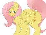  anus equine female feral fluttershy_(mlp) friendship_is_magic fur hair half-closed_eyes mammal my_little_pony pegasus pink_hair plain_background pussy solo terrabutt white_background whitehair wings yellow_fur 