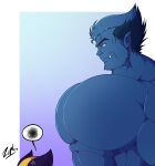 abs absurd_res anthro beast_(marvel) big_muscles big_pecs blue_body blue_fur clothed clothing digital_media_(artwork) fur hank_mccoy hi_res huge_pecs human humanoid hyper_pecs male mammal marvel meme muscular muscular_anthro muscular_male pecs simple_background size_difference smile solo standing topless wolverine_(marvel) x-men zephir