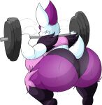 2021 absurd_res alternate_color anara_(blazonit) anthro athletic athletic_anthro athletic_female athletic_wear back_boob big_breasts big_butt biped bodily_fluids breasts breath bubble_butt butt cinderace clothed clothing crouching exercise fan_character female fur generation_8_pokemon hi_res holding_barbell holding_object holding_weights huge_butt lagomorph leporid lifting mammal masterj291 multicolored_body multicolored_fur nintendo pink_body pink_fur pokemon pokemon_(species) powerlifting pseudo_clothing purple_body purple_fur rabbit rear_view scut_tail short_tail simple_background solo sweat sweaty_butt tail thick_thighs weightlifting weights white_background white_body white_fur wide_hips workout