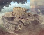  binoculars camouflage cannon caterpillar_tracks earasensha germany ground_vehicle gun iron_cross military military_vehicle motor_vehicle no_humans number original panzerkampfwagen_i tank tank_focus tree turret wall weapon world_war_ii 