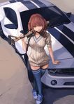  aran_sweater car chevrolet chevrolet_camaro crossed_legs dress ground_vehicle gun hair_bobbles hair_ornament koh_(minagi_kou) looking_at_viewer md5_mismatch mossberg_500 motor_vehicle muscle_car navy_blue_legwear orange_eyes original over_shoulder red_hair shoes short_hair shotgun shotgun_shells sling smile sneakers solo sweater sweater_dress thighhighs weapon weapon_over_shoulder 