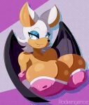 anthro bat big_breasts breasts brown_body brown_fur cleavage clothed clothing digital_media_(artwork) erect_nipples eyeshadow female fur hi_res huge_breasts looking_at_viewer makeup mammal membrane_(anatomy) membranous_wings nipples radvengence rouge_the_bat sega solo sonic_the_hedgehog_(series) wings