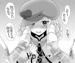  1girl 2boy 2boys blush censored cum hairjob happinesscharge_precure! hat hiuna_hayami hosshiwa monochrome multiple_boys multiple_penises penis precure ringlets tears translation_request 