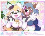 2024 anthro anthrofied antlers blush bori_(neopets) brown_body brown_fur charlotte_(puella_magi_madoka_magica) clothed clothing cosplay deer digital_media_(artwork) duo english_text female female_anthro fingers fur gesture gloves hand_gesture handwear hi_res hooved_fingers hooves horn jumpstart_games kyubey mahou_shoujo_madoka_magica mami_tomoe mammal neomorph_(neopets) neopet_(species) neopets one_eye_closed open_mouth open_smile pawberry pawpads paws puella_magi sayaka_miki shaded smile tail text v_sign white_body white_fur wink