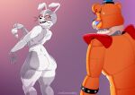 absurd_res animatronic anthro artidemonboy bear big_breasts big_butt black_eyes bodily_fluids breasts buckteeth butt buttplug buttplug_tail clothing costume cotton_tail duo ear_piercing ear_ring eyelashes facial_markings fake_tail fangs female five_nights_at_freddy&#039;s five_nights_at_freddy&#039;s:_security_breach fur fursuit glamrock_freddy grey_body grey_fur hat head_markings headgear headwear hi_res holding_buttplug holding_object holding_sex_toy human lagomorph leporid looking_back machine male mammal markings open_mouth open_smile orange_body piercing plug_(sex_toy) purple_background rabbit rear_view red_sclera ring_piercing robot scottgames seam_(sewing) sex_toy shoulder_pads simple_background smile steel_wool_studios stitch_(sewing) studded_bracelet sweat sweatdrop tan_body teeth thick_thighs top_hat vanessa_(fnaf) vanny_(fnaf) whiskers wide_hips