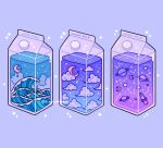  blue_background blue_clouds cloud constellation crescent_moon emily_kim liquid milk_carton moon night night_sky no_humans original pastel_colors planet purple_theme saturn_(planet) simple_background sky spacecraft sparkle twitter_username waves 