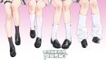  4girls airi_(band)_(blue_archive) black_footwear black_socks blue_archive highres kazusa_(band)_(blue_archive) kneehighs knees_together_feet_apart loafers loose_socks lower_body multiple_girls natsu_(band)_(blue_archive) painterliuhao shoes simple_background sitting socks thigh_strap white_socks yoshimi_(band)_(blue_archive) 