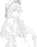  1girl commentary_request derivative_work greyscale hand_on_hip hat hinanawi_tenshi long_hair monochrome shift_jis_art smile solo touhou 