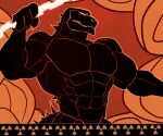 abs anthro big_muscles big_pecs claws cloud electricity godzilla godzilla_(series) hi_res kaiju lightning lightning_bolt male muscular muscular_anthro muscular_arms muscular_male pecs red_eyes rolenzoart solo spiked_tail spikes spikes_(anatomy) tail toho