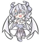  bare_shoulders blush_stickers breasts chibi cleavage commentary_request demon_girl demon_horns demon_wings detached_collar dress drill_hair duel_monster earrings fang full_body garter_straps grey_eyes grey_hair highres horns jewelry leotard looking_at_viewer lovely_labrynth_of_the_silver_castle low_wings medium_hair multiple_wings ojou-sama_pose open_mouth oquri pointy_ears see-through see-through_dress simple_background skin_fang strapless strapless_dress thighhighs twin_drills white_background white_dress white_leotard white_thighhighs wings yu-gi-oh! 