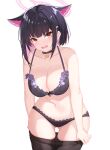  1girl absurdres animal_ears black_hair blue_archive blush breasts cat_ears collarbone halo highres kazusa_(blue_archive) large_breasts looking_at_viewer navel red_eyes short_hair solo thighs underwear yuruto 