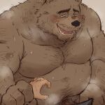  2024 anthro bear belly big_belly black_nose bodily_fluids brown_body brown_fur duo fur genitals hi_res humanoid_hands kemono male mammal moobs mtmnkmn125 musk overweight overweight_male penis solo_focus sweat 