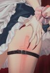  1girl belt brown_belt close-up eosatto_(eo4tto) fingernails imprinted_skin izayoi_sakuya long_fingernails nail_polish red_nails sharp_fingernails solo thigh_belt thigh_strap thighs touhou 