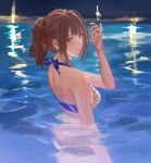  brown_eyes brown_hair idolmaster idolmaster_shiny_colors kuwayama_chiyuki night pool swimsuit 