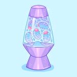  artist_name blue_background charongess english_commentary larva lava_lamp no_humans pastels sparkle 