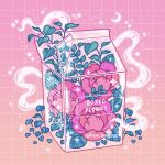  constellation crescent_moon emily_kim english_text flower gradient_background highres leaf milk_carton moon no_humans nutrition_facts original peony_(flower) pink_flower pink_theme simple_background sparkle twitter_username 