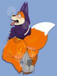  absurd_res anal anthro balls blush bottomless butt canid canine canis clothed clothing domestic_dog dragon_ball erection fur genitals hi_res male male/male male_penetrated male_penetrating male_penetrating_male mammal ninja orange_body orange_fur penetration penis satsui-n0-had0u sex shiba_inu shu_(dragon_ball) solo spitz warrior 