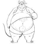 2024 anthro belly big_belly biped bottomwear clothed clothing clothing_lift grounhounse hi_res male mammal mouse murid murine navel overweight overweight_male rodent shirt shirt_lift shorts simple_background solo topwear white_background