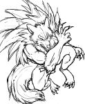  1boy bullphone claws furry furry_male gallon_(vampire) greyscale highres looking_at_viewer monochrome sketch solo tail teeth vampire_(game) werewolf 