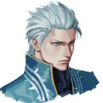  1boy bishounen blue_coat blue_eyes closed_mouth coat devil_may_cry_(series) devil_may_cry_3 expressionless hair_slicked_back male_focus morelemontea vergil_(devil_may_cry) white_hair 