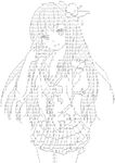  1girl adapted_costume adjusting_hair arm_behind_back derivative_work greyscale hinanawi_tenshi long_hair monochrome shift_jis_art skirt smile solo touhou 