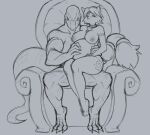  absurd_res anthro big_breasts breasts canid canine chair dominant dominant_male duo female fox furniture general_scales hi_res humanoid interspecies krystal_(star_fox) liquid_(ictus2010) male male/female mammal monochrome muscular muscular_male nintendo on_lap pregnant pregnant_female scalie sitting_on_lap sketch star_fox throne 