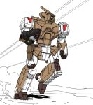  arm_cannon battle battletech battroid choujikuu_yousai_macross clenched_hand crossover darkton-artemis dust_cloud energy_beam english_commentary explosion firing gunpod macross mecha no_humans original redesign robot robotech science_fiction signature sketch v vf-1 vf-1a weapon 