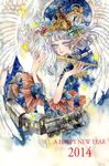  cello clock crab happy_new_year hoshi_meguru instrument lips mahou_shoujo_taisen mahou_shoujo_taisen_contest_1 mukaida_kaoru new_year pegasus pointy_ears short_hair silver_hair star starry_sky_print traditional_media unicorn watercolor_(medium) wings 